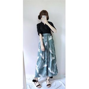 Japanse Traditionele Kleding Vrouwen Mujer Fancy Crane Print Lange Mouw Kimono Rok Set Mode Aziatische Chinese Vest Outfits