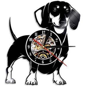 Dieren Led Wandklok Pet Doggy Pug Puppy Tijd Horloge Teckel Hond Vinyl Record Klok 3D Decor Cd Klok Hond minnaar Horloge