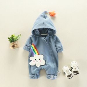 Pasgeboren Baby Meisje Jongens Katoen Regenboog Kleren rits Outfits Hooded Bodysuit Sales