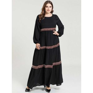 Zwart Casual Islamitische Kleding Vrouwen Lange Mouwen Borduren Frilled Moslim Abaya Dubai Kaftan Marokkaanse Plus Size Maxi Lange Jurk