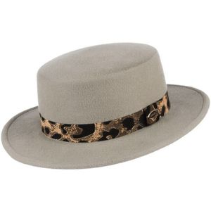 GEMVIE Medium Rand 100% Wol Schipperhoed Met Luipaard Band Vrouwen Man Platte Kroon Fedora Kerk Hoed Herfst Winter