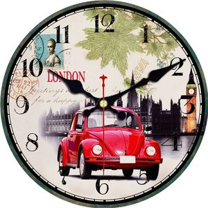 WONZOM London Vintage Auto Wandklok Voor Home Decor, Wall Art Grote Muur Horloge, geen Tikkend Geluid, Creatieve Decoratie
