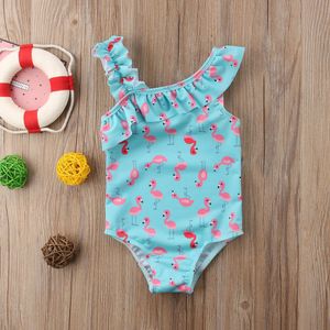 1-7 Jaar Leuke Flamingo Print Ruche Badmode Voor Meisje Kids Peuter Een Stuk Badpak Strand Badpak Kinderen beachwear