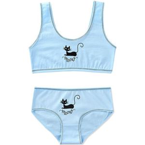 Tieners Jonge Meisjes 2 Stuks Ondergoed Set Leuke Zwarte Kat Afdrukken Brede Band Training Beha Gestreepte Vest Top En Bijpassende slipje Sport U