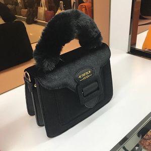 Winter Corduroy Handtassen Voor Vrouwen Retro Flush Top-Handvat Tassen Flap Bag Lady Crossbody Messenger Bags Bont handvat