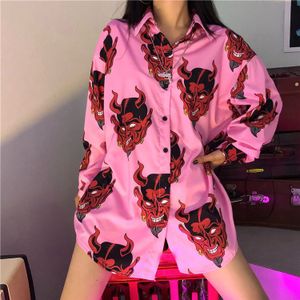 Harajuku Shirt blusas Vrouwelijke ulzzang lange mouw vrouwen blouse lente herfst losse gothic Devil print blouses Koreaanse womens tops