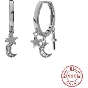 Inmaker Punk Vrouwen Oorbellen 925 Sterling Silver Lightning Hanger Oorringen Kleine Crystal Hoops Opknoping Oorbellen Koreaanse