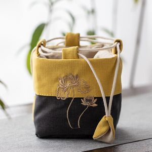 Katoen Thee Gezellige Chinese Kung Fu Thee Zak Katoen Linnen Borduurwerk Draagbare Cover Theepot Reizen Doek Touw Zak