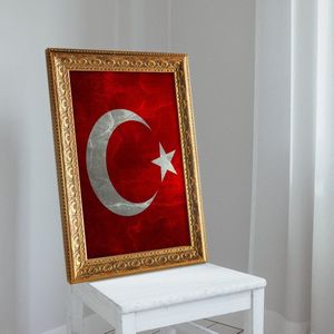 Turkse Vlag Goud Vergulde Omlijst A3 Tafel