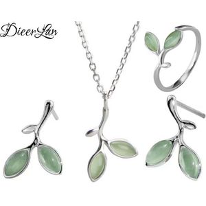 Dieerlan Romantische Opal Sieraden Sets 925 Sterling Zilver Sweet Leaf Choker Kettingen Ring Oorbellen Voor Vrouwen Statement Sieraden