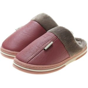 Qutaa Pu Leer Vrouwen Slippers Mode Ronde Neus Schoenen Winter Platte Hak Bont Warm Houden Dames Schoenen Maat 34-39