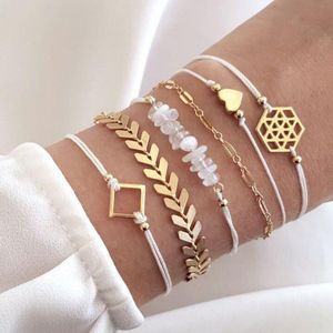 4 Stks/set Groene Kralen Ketting Armbanden Set Voor Vrouwen Kralen Strand Ronde Loop Charm Armbanden Vrouwen Gold Link Chain braclets