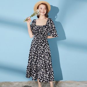 Artka Zomer Kleine Daisy Serie Franse Vintage Bloemenprint Jurk Vierkante Kraag Ruches Chiffon Jurk Vrouwen LA21305X