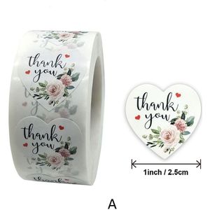 500Pcs/Roll Hart Dank U Sticker Bloemen Etiket Stickers Voor Wedding Party Pakket Envelop Seal Decoratie Stickers