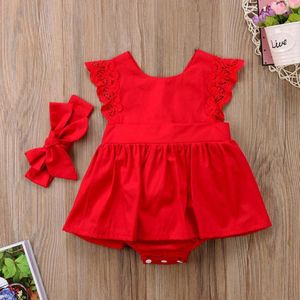 Kerst Ruche Rood Kant Romper Jurk Baby Meisjes Zus Prinses Kids Xmas Party Jurken Katoen Pasgeboren Kostuum