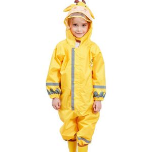 3-10years Oude Polyester Pu Waterdichte Regenjas Regenbroek Outdoor Wandelen Een Stuk Pak Met Reflecterende Strips Kinderen Regenjas