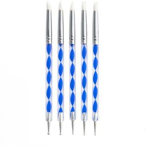 5Pcs Emboss Dot Shape Tool 2 In 1 Nail Art Siliconen Hoofd Rhinestone Picking Puntjes Pen Acryl Carving Emboss bouwen Borstel Gereedschap