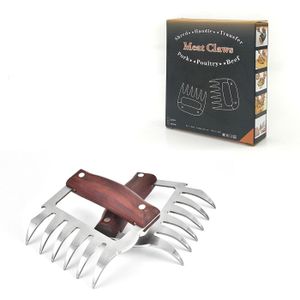 1PC Multifunctionele Vlees Shredder Klauwen Houten Handvat Roestvrij Staal Kip Separator Flesopener Snijden BBQ Keuken Gereedschap