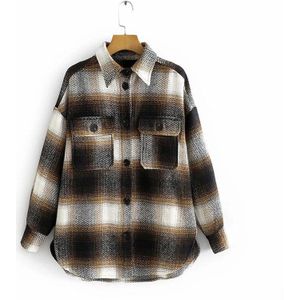 Vangull Vrouwen Plaid Wol Blouse Lange Mouwen Gecontroleerd Oversized Wollen Shirt Turn Down Kraag Dikke Dames Vintage Chic Top Blusa