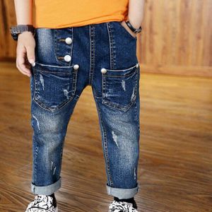 Gat kinderen Broek Kids Jeans Broek Kinderen Kleding Grote Zak Knop Kids Denim Broek Slanke Jeans Jongens Kleding Voor 4-12 T