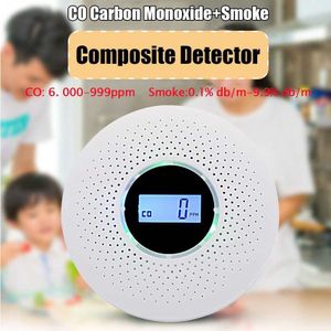 2 In 1 Led Digitale Gas Rookmelder Alarm Co Koolmonoxide Detector Voice Waarschuw Sensor Home Security Bescherming Hoge gevoelige
