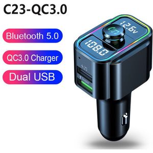 Dual Schermen Fm-zender Bluetooth 5.0 Handsfree Mp3 Speler 22.5W Super Snelle QC3.0 Auto Lading Audio Usb Lader U disk Speler