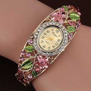 Multicolor Bloem Armband Horloge vrouwen Horloges Luxe Strass Dameshorloge Vrouwen Horloges Klok reloj mujer