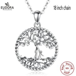 Eudora 925 Sterling Zilveren Boom Van Het Leven Hanger Ketting Solid Silver Tree Leaf & Godin Vrouwen Ketting Sieraden Met Doos d475