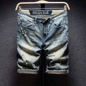 Shan Bao 2022 Zomer Brand Mannen Katoenen Denim Shorts Classic Pocket Trend Ripped Mannen Fit Straight jeans Shorts