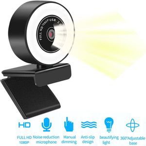 1080P Hd Webcam Met Ring Vulling Licht Voor Laptop Pc Computer Live-uitzending Camera Video Web Camera Microfoon Web cam
