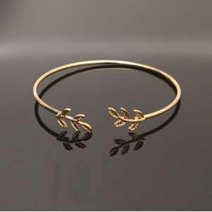 Verstelbare Goud Zilver Kleur Liefde Leaf Crystal Rhinestone Hart Manchet Armbanden Bangle Voor Vrouwen Meisjes Sieraden