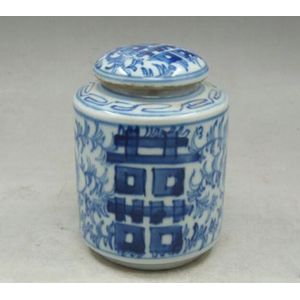 Chinese Oude Handgemaakte Schilderij Bloemen Blauw En Wit Porselein Thee Caddy Pot