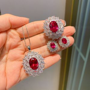 Qtt Zilveren Zirconia Kostuum Bruids Sieraden Sets Ringen Oorbellen Hanger Ketting Sets Voor Vrouwen Bruiloft Sieraden 10*14