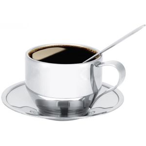 Geïsoleerde Koffie Cup Double Wall Thee Melk Mok met Schotel Lepel Set Servies Rvs