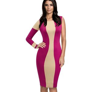 Nice-Forever Contrast Kleur Patchwork Mode Een Mouw Sexy Club Jurken Bodycon Vrouwen Ingericht Slanke Jurk 779