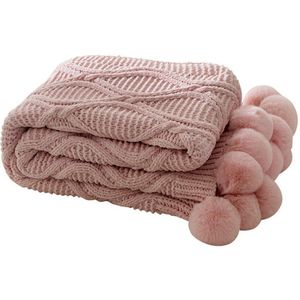 Zachte Worp Deken Chic Gebreide Deken Met Ballen Gehaakte Warme Spreien Roze Pompom Dekens Voor Bedden Bank Manta Home Decor