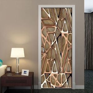 2 stks/set Rose Gold Geometrische Patroon 3D Muur Deur Sticker zelfklevende Waterdicht Behang Decals Home Decor Deur Muur sticker