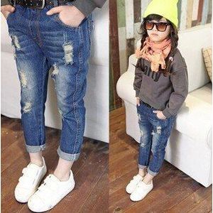 Lente Kinderkleding Meisjes Jeans Solid Harem Gat Denim blauw Baby Meisje Causale Jeans voor Meisjes Grote Kids Lange broek