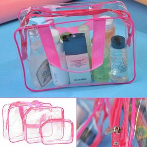 3PCS Transparant PVC Opbergzakken Draagbare Mode Reizen Cosmetische Make up Bag Clear Transparante Toilettas Waterdichte Tas