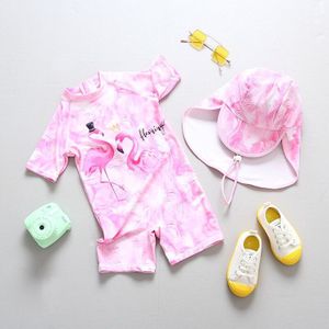 Meisjes Badpakken Met Zon Hoeden UPF50 + Een Stuk Flamingo Badmode Voor Kinderen Meisjes
