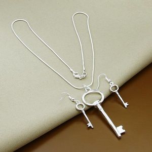 Mode-sieraden Sets 925 Sterling Zilver Eenvoudige Sleutel Hanger Ketting Oorbellen Set