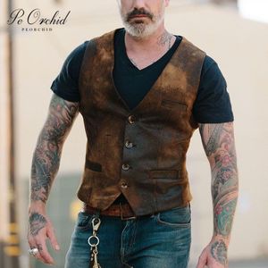 Peorchid Heren Vest Koffie Bruiloft Prom Vest Casual Zakelijke V-hals 3 Zakken Klassieke Visgraat Mannen Pak Vest