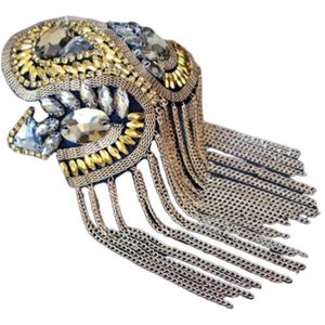 Vrouwen Kids Handgemaakte Schouder Badge Strass Kralen Metalen Kwasten Epauletten