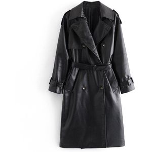 Pu Leer Lange Jas Herfst Winter Vrouwen Losse Riem Faux Lederen Windjack Trenchcoat Slanke Lente Jas