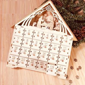 Houten Advent Kalender Countdown Lichten Kerst 24 Pull-Out Lades LED Licht Kerstversiering Advent Kalender