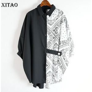 Xitao Hit Kleur Patchwork Print Blouse Vrouwen Kleding Zomer Mode Plus Size Turn Down Kraag Onregelmatige Shirt DMY4974