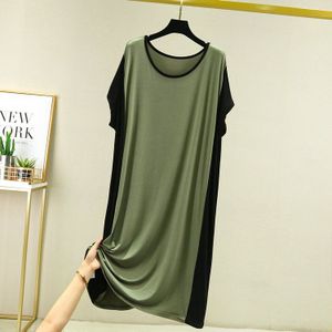 Patchwork Kleur Losse Nachthemden Vrouwen O Hals Korte Mouwen Sleepshirt Vrouwelijke Toevallige Zomer Jurk Vet Mm Homewear Nachthemd