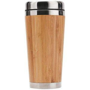 UPORS 450ml Bamboe Koffiekopje Roestvrij Staal Koffie Mok met Lekvrije Deksel Geïsoleerde Koffie Tumbler Herbruikbare Houten mok