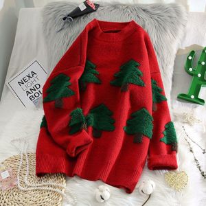 E-BAIHUI Mock Hals Trui Winter Herfst Kerstboom Patroon Vrouw Truien Truien Casual Gebreide Losse Jumpers