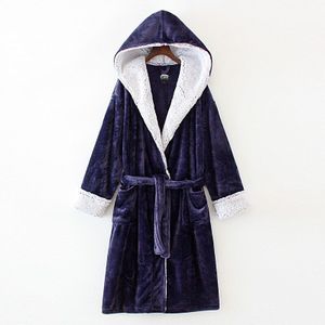 HNMCHIEF Mannen Winter Koraal Fluwelen Hooded Gewaad Mannelijke Warme Lange Badjassen Comfort Grijs Badjas Lange Mouwen Badjas homme Kimono
